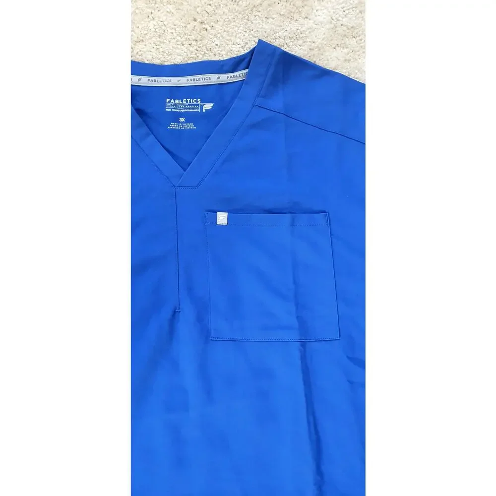 Fabletics NWOT Helix Scrub Top V-neck Mens 3X Royal Blue Lightweight READ